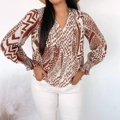 Best reviews of ✔️ Fate 👩 women Basil Mixed Print Blouse in Brown 🔥