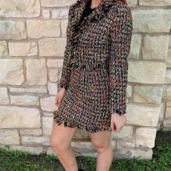 Discount 🌟 Fate 👩 women Fringed Tweed 👗 Skirt in Red Multi 🧨