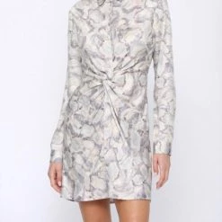 Discount 😍 Fate 👩 women Twisted Waist 👚 Shirt 👗 Dress in Lavender/Gray 🔥