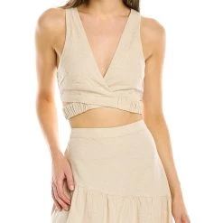 Coupon ✔️ women Kerrick Linen-Blend Crop Top 🔥