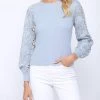 Best reviews of 🔥 Fate 👩 women Eyelet Contrast Sleeve Sweater in Blue Stone 🔔