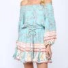 Best Sale 🔔 Fate 👩 women Off The Shoulder Braided Belt 👗 Dress in Mint Multi 🌟
