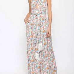 Coupon ✨ Fate 👩 women Twist Halter Neck Jumpsuit in Blue Multi 🔥