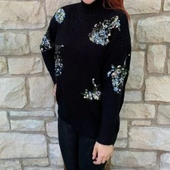 Discount 🎉 Fate 👩 women Sequin Turtleneck Sweater in Black 🔥