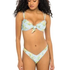 New 👍 JMP The Label 👩 women Avalon Ruffle Trim Bandeau 👙 Bikini Top - Main Squeeze Print ✨