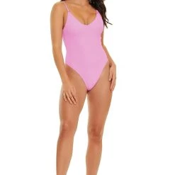 Hot Sale 🎁 JMP The Label 👩 women Miami V Neck One Piece 🩱 Swimsuit - Blushing Pink 🥰