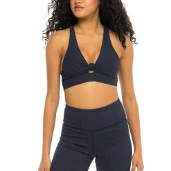 Promo ⌛ JMP The Label 👩 women Phase Knotted Active Bra Top - Black Sands 🔥